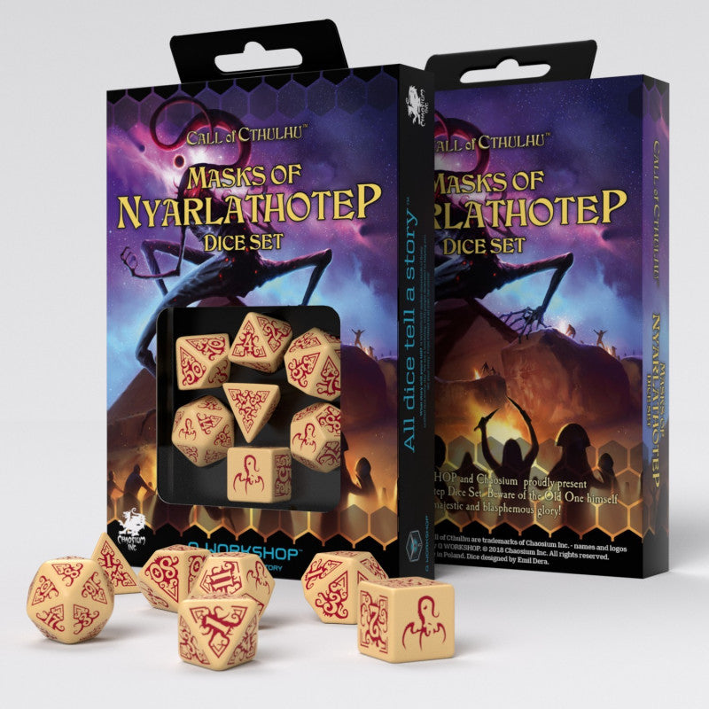 Masks of Nyaralathotep dice set in box